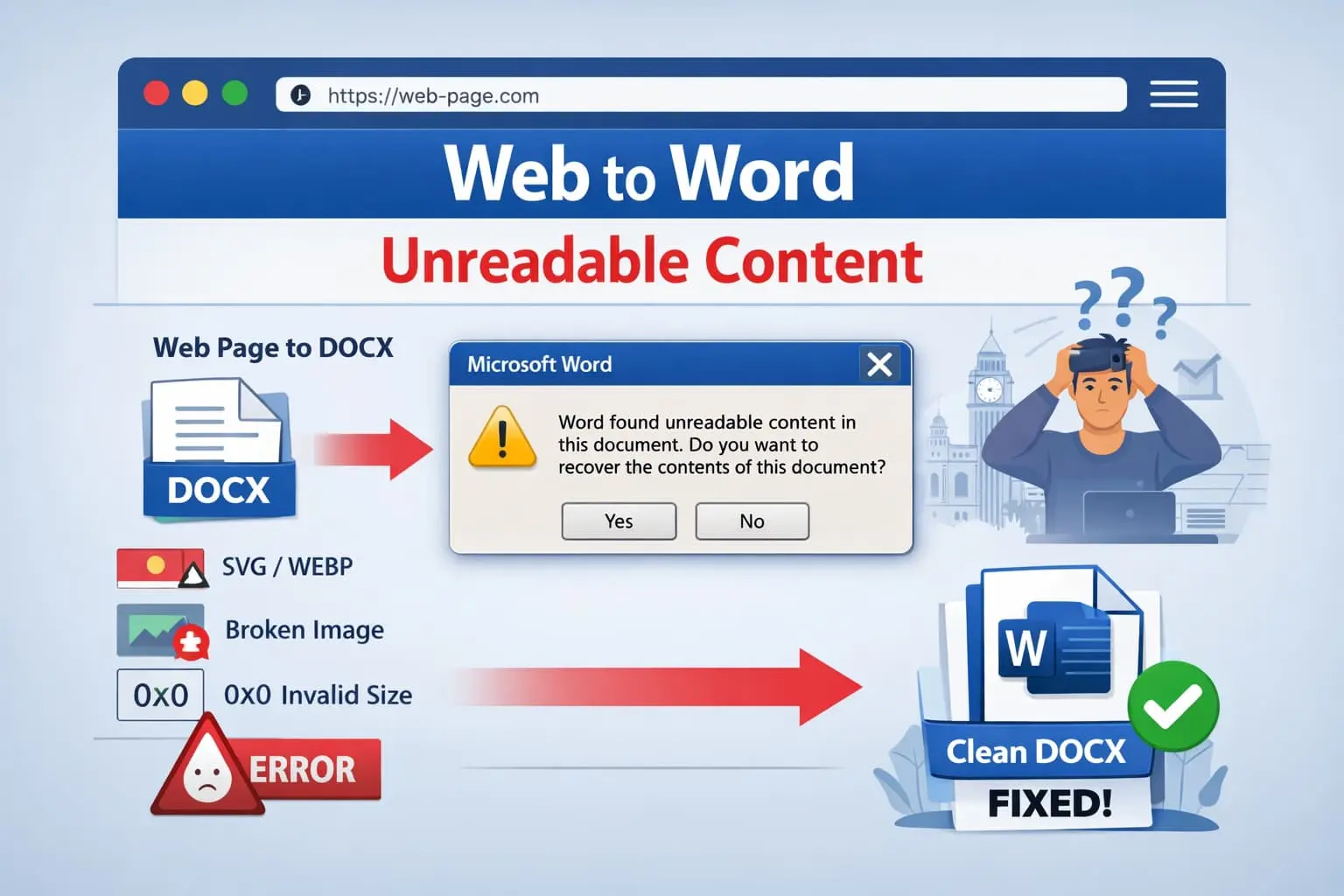 Why Word Found Unreadable Content When Converting Web Pages to DOCX